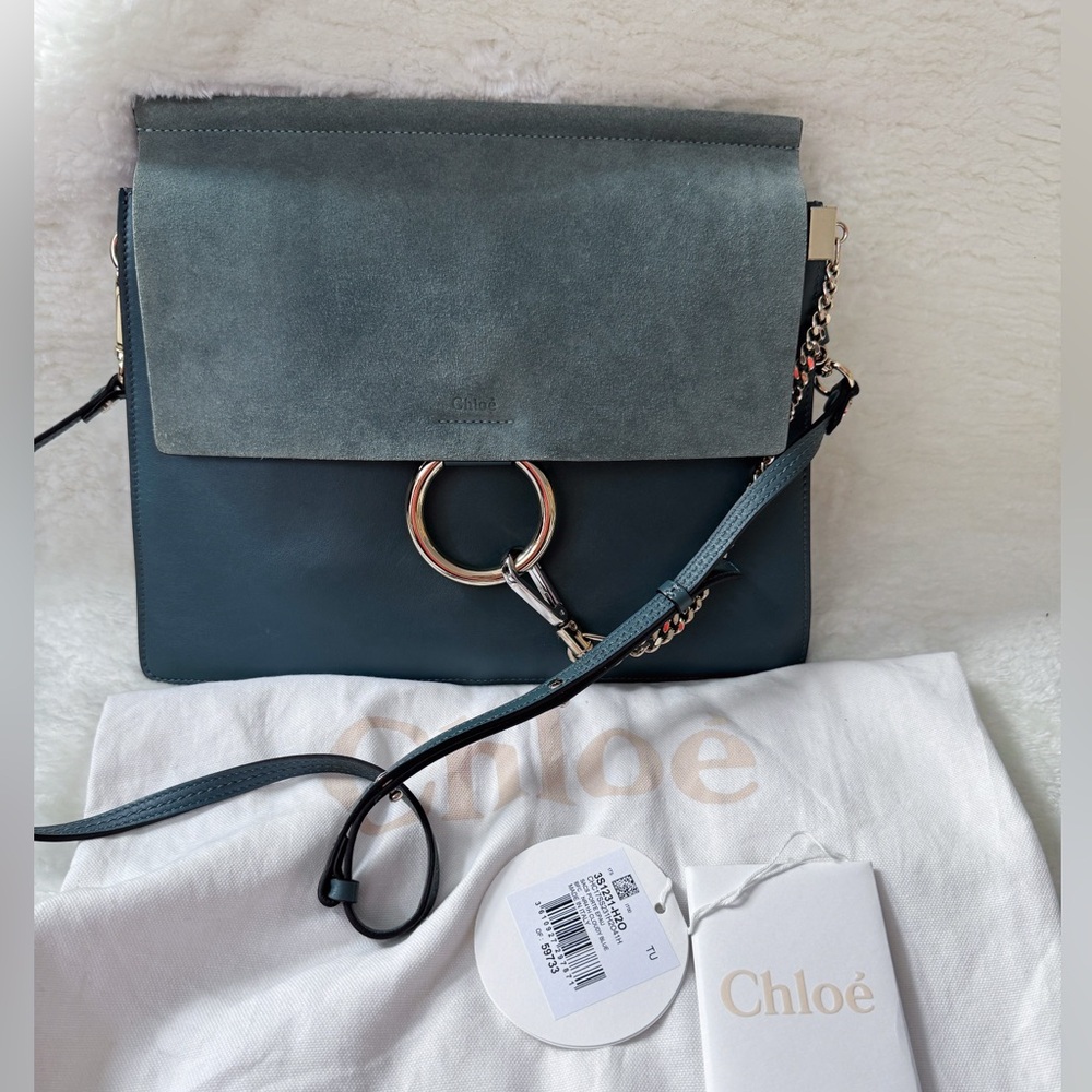 CHLOÉ Faye Cloud Blue Leather & Suede Shoulder Bag like new 100% Authentic
